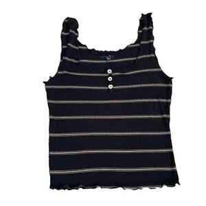 Iris Sleeveless Striped Soft Casual Black Bohemian  Tank Top S #1046